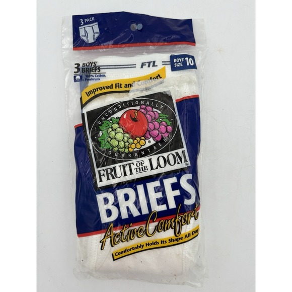 Vintage‎ Boys Fruit Of The Loom Briefs 3 Pack Active Comfort Size 10 1996 Cotton - Picture 1 of 4